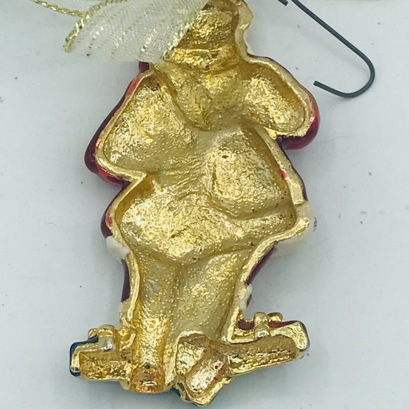 Enameled and Rhinestone Cat Santa Christmas Ornament, Metal w/Gold Back - Picture 4 of 4